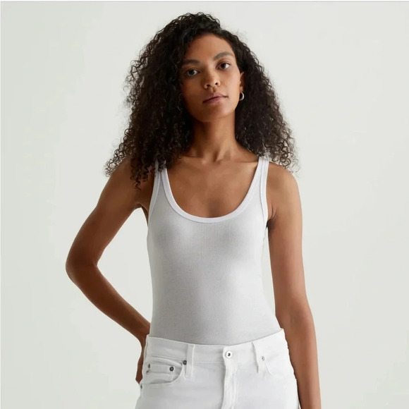 AG ADRIANO GOLDSCHMIED Jaxon Ribbed Blush Pink Basic Layering Tank Top - Picture 2 of 13